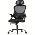 Ergonomic High Back Mesh Office Chair with Adjustable Headrest, Lumbar Support & Flip-Up Armrests – Stainless Steel Frame, Padded Seat, 5-Wheel Rolling Base – Home Office, Lab & Desk Chair (Black/Gray)