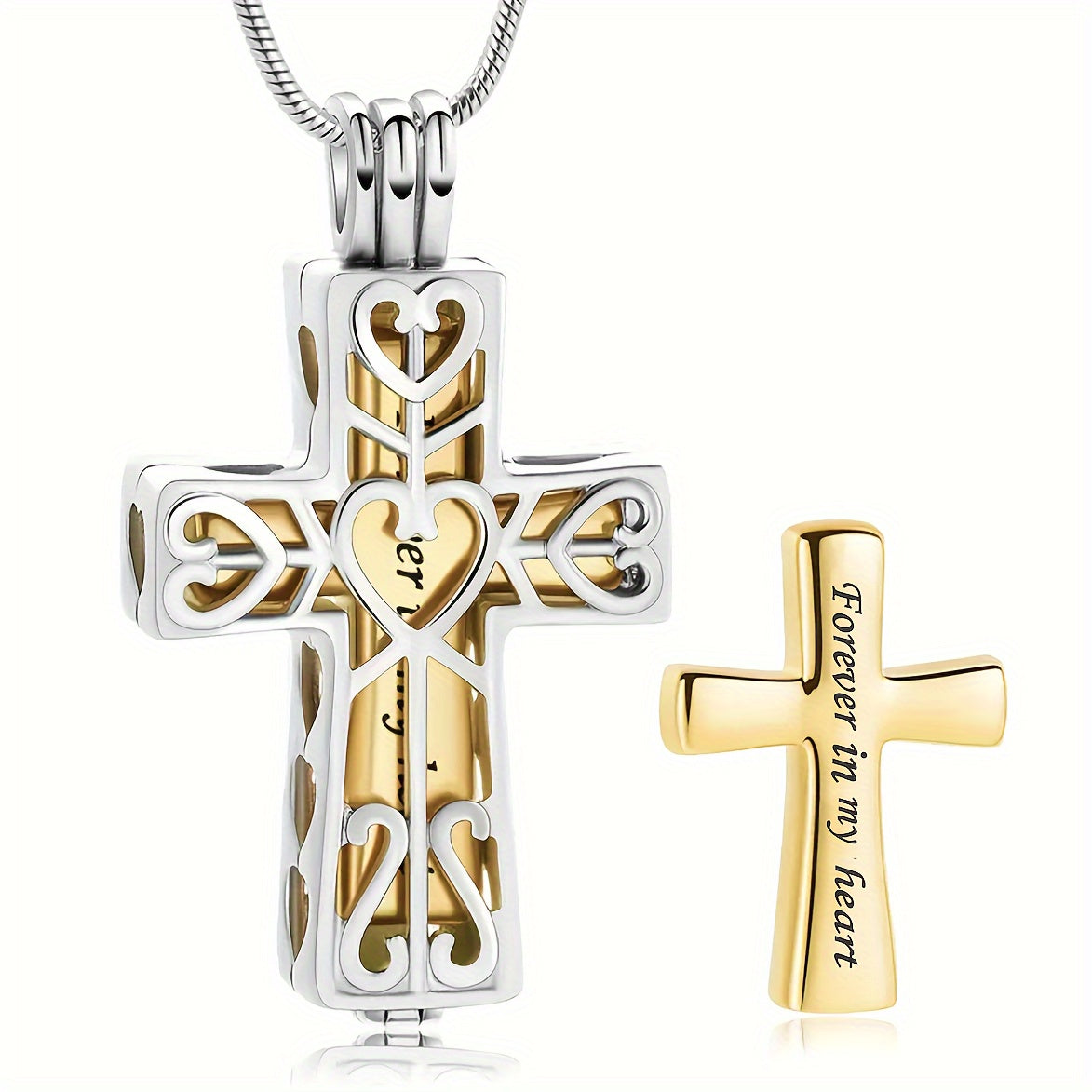 Cross Cremation Urn Necklace for Ashes - Stainless Steel Memorial Pendant Necklace, Keepsake Cremation Jewelry for Human or Pet Ashes, Sympathy Gift for Loss of Loved One, Father, Mother, Pet