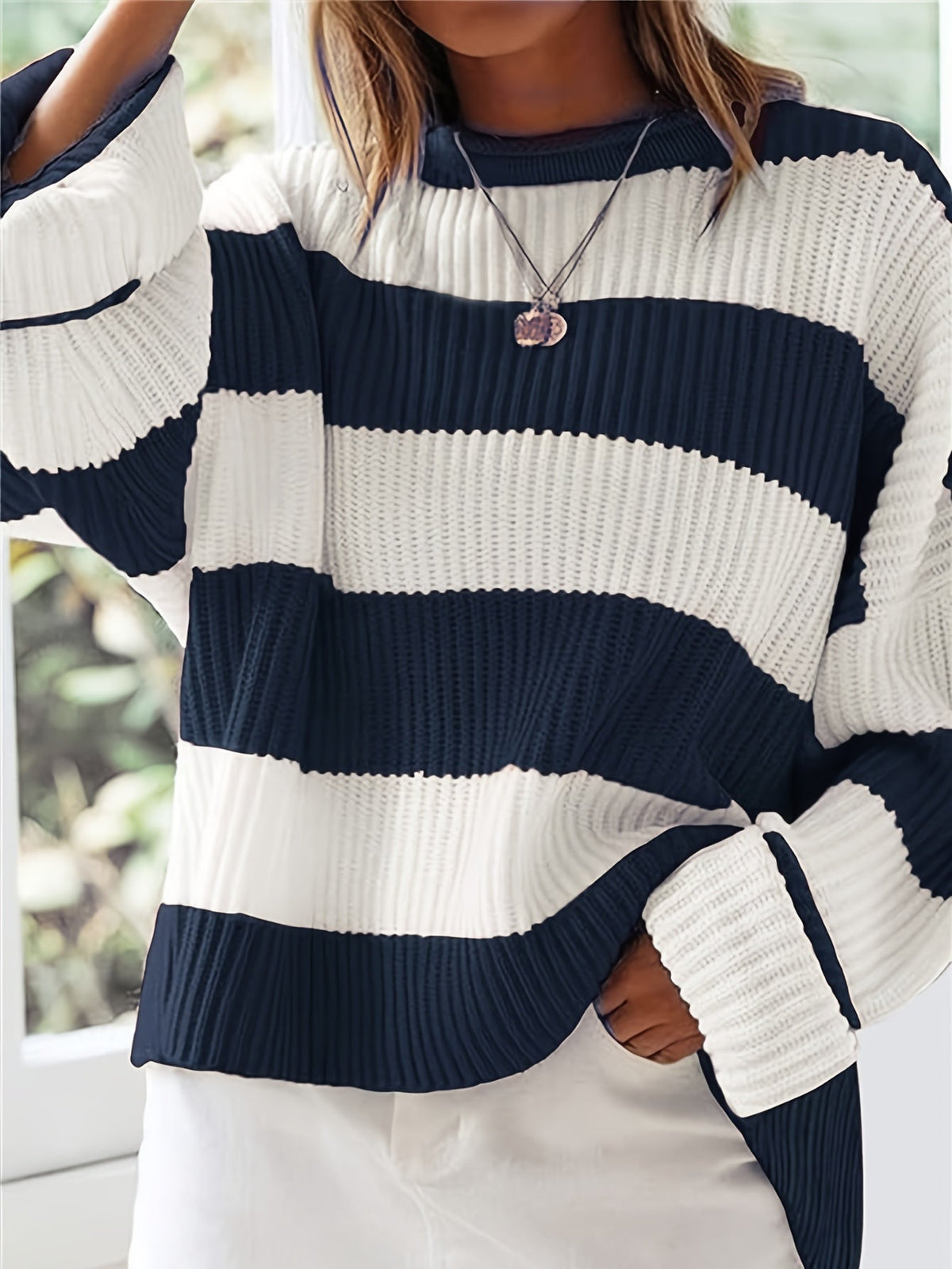 Women's Loose V-Neck Off-Shoulder Pullover Sweater Casual Lazy Style Knit Top Green Black Grey Navy Purple Linen S M L XL XXL