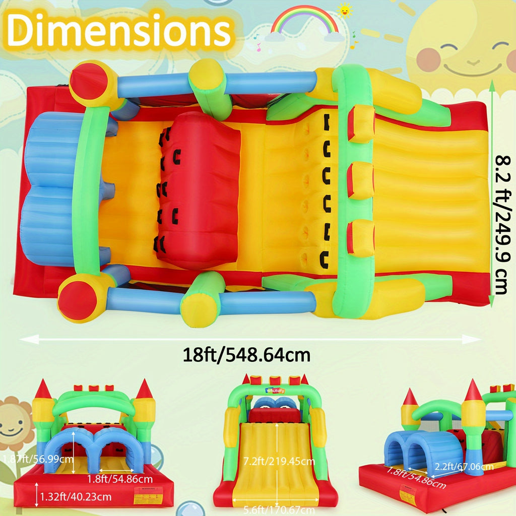 Inflatable Bounce House with Obstacle Course for Kids 3-12, 18x8.2Ft Blow Up Jumping Castle with 680W Blower, Dual Crawl Tunnels, Large Slide & Climbing Wall - Outdoor Backyard Birthday Party Bouncer