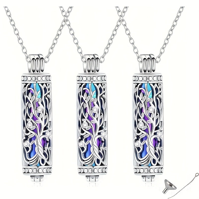 Cremation Urn Necklace Set 3 Pack - Elegant Cylindrical Memorial Pendant Necklaces with Filling Funnel for Human & Pet Ashes, Keepsake Sharing Jewelry Set for Loss of Loved One
