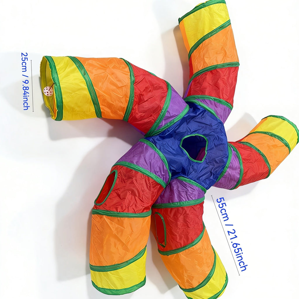 Cat Play Tunnel Toy with Rolling Ball – Foldable Multi-Shape Activity Tube, 5 Play Styles for Indoor Cats, Kittens, Puppies & Rabbits, Interactive Pet Enrichment & Boredom Buster Gift