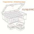Clear Bead Organizer Box Set with Hinged Lid – Mini Plastic Storage Containers for Jewelry Making, Bracelet Crafting & Nail Art, Available in 11, 16 & 31 Piece Sets, Rectangle Compartment Cases