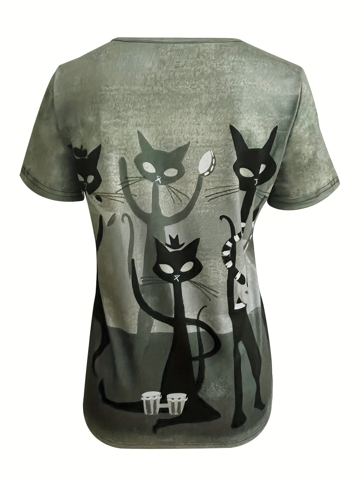 Women's V-Neck Animal Print T-Shirt – Casual Knit Stretch Top Olive Short Sleeve Everyday Tee S-XXL Soft Polyester Blend