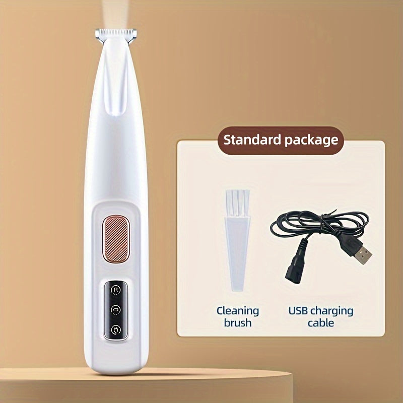 Electric Pet Paw Trimmer with LED Light - USB Rechargeable Cordless Dog & Cat Grooming Clipper for Paw Hair, Whiskers, Foot Hair & Eye Hair, Safe Low Voltage ≤36V, with Optional Comb Accessory