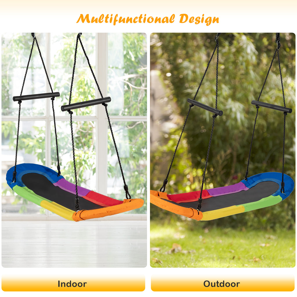 Outdoor Surfing Tree Swing Platform Swing with Soft Foam Handles Adjustable Height 39-63 Inch Saucer Swing Metal Frame 333 lbs Capacity for Kids Backyard Garden