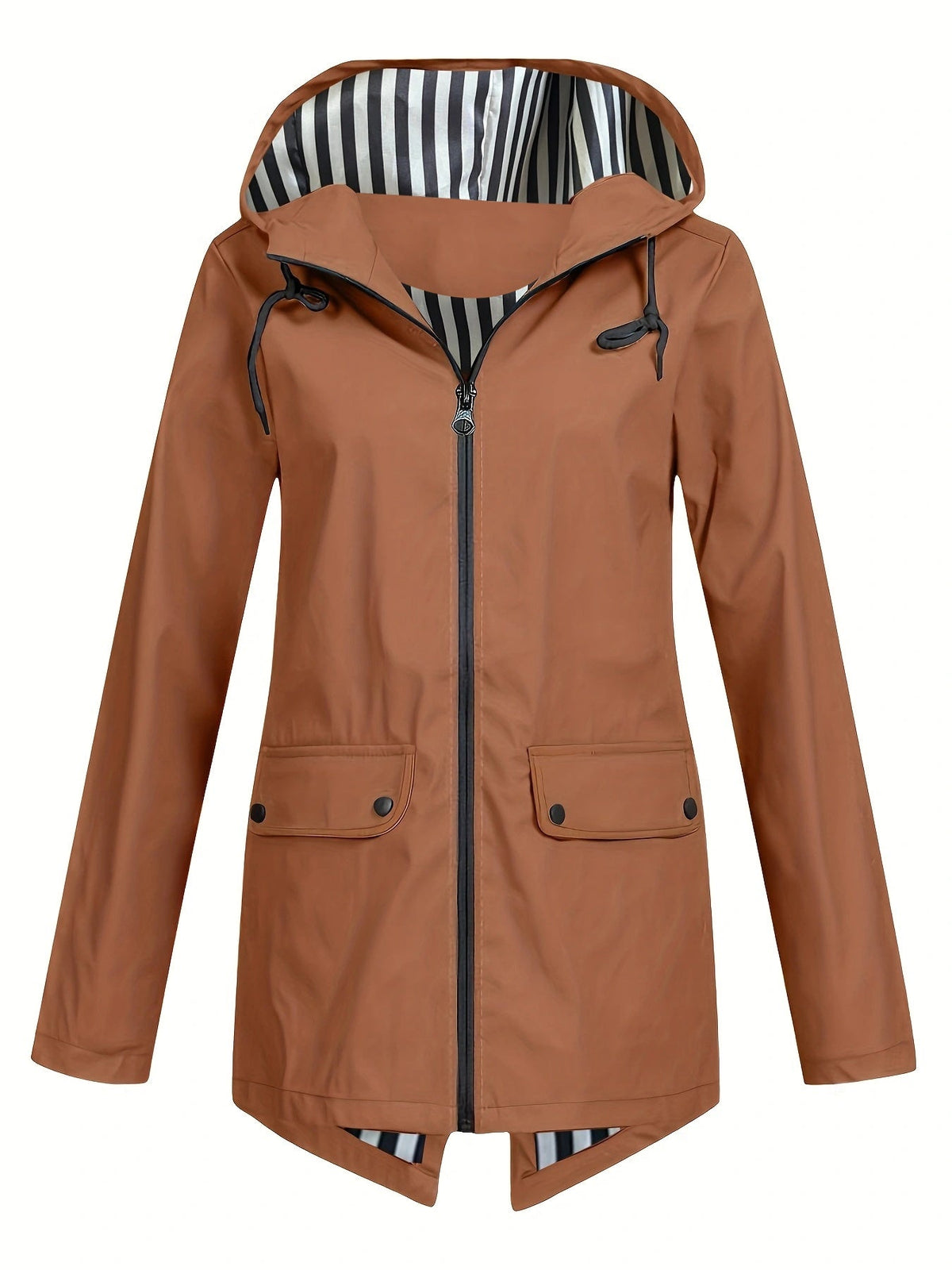 Women's Striped Lined Hooded Windbreaker Jacket Fall Winter Zip Up Outerwear – 8 Colors Sizes S-XXL Lightweight Water-Resistant