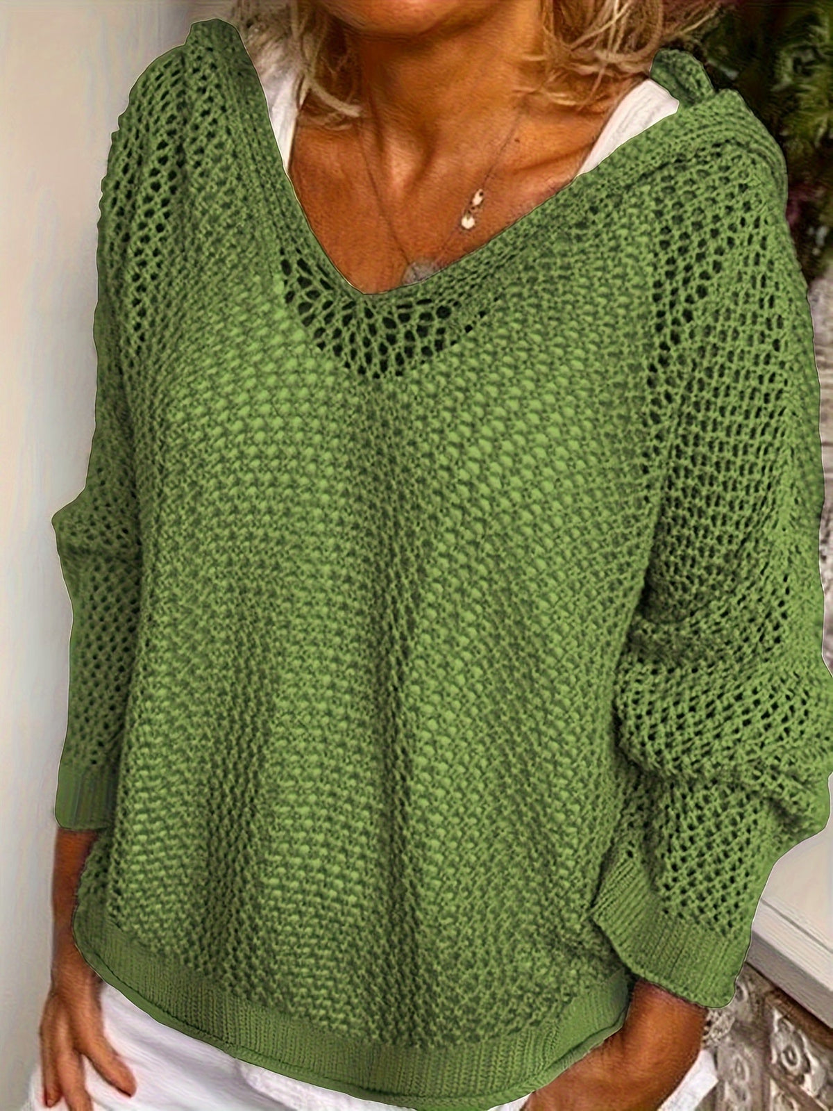 Women's Western Style Loose Hollow Out Sweater Hoodie Top - Crochet Knit Pullover Open Knit Casual Boho Shirt Yellow Green Khaki Red Grey S M L XL XXL Spring Fall