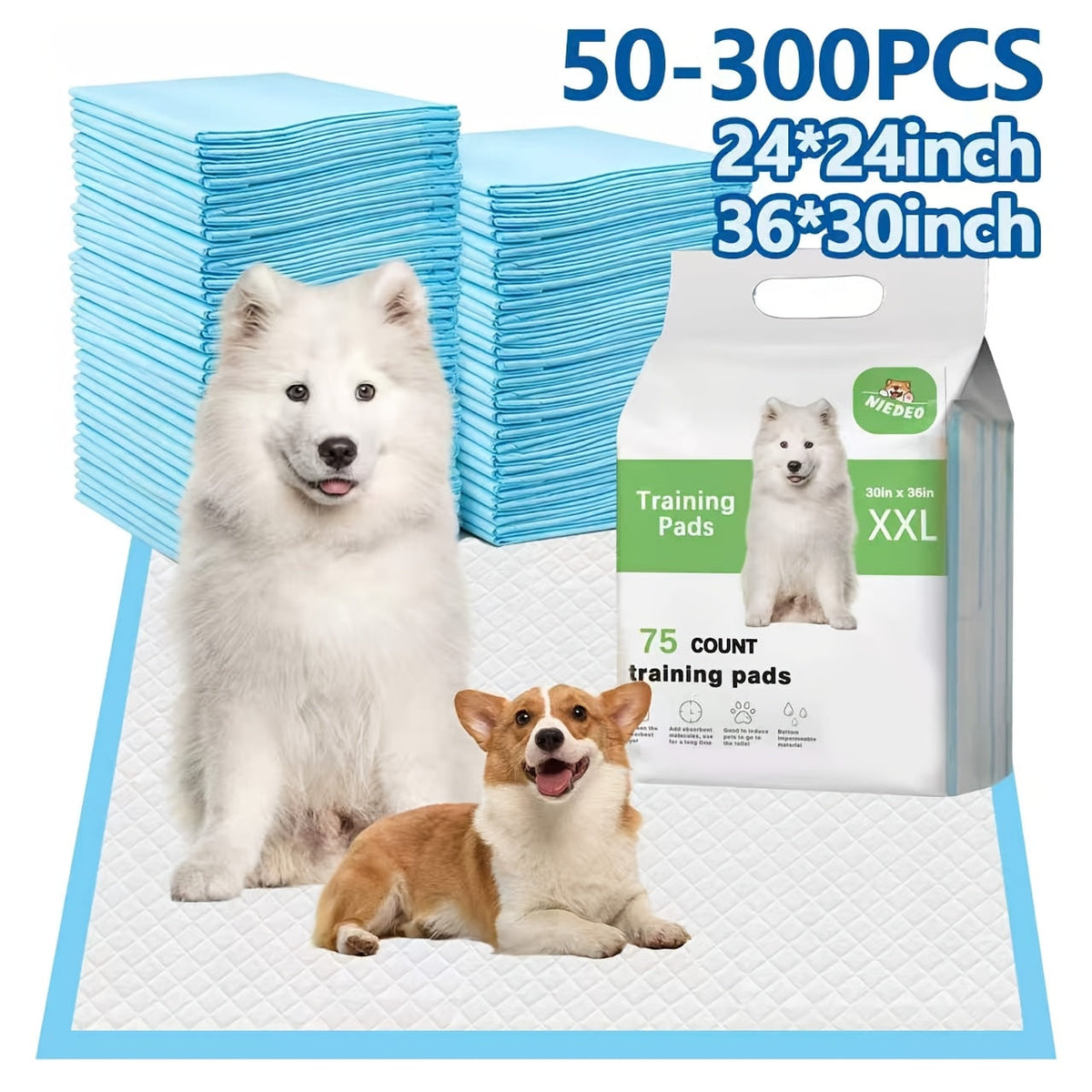 Extra Large Disposable Pet Training Pads 36x30 & 24x24 Inch - Super Absorbent Leak-Proof Anti-Slip Odor Control Puppy Pads - Dog Cat Potty Training Pads for Cages & Household Use - Thick Mattress Liner