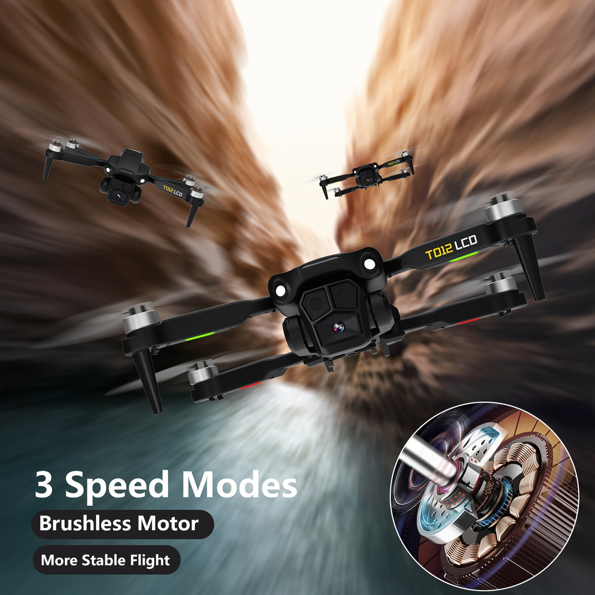 TD12LCD Drone with LCD Screen Remote Control Brushless Motor Dual Camera WiFi FPV Foldable Quadcopter for Adults Beginners 3D Flips Headless Mode One-Key Takeoff SD Card Support