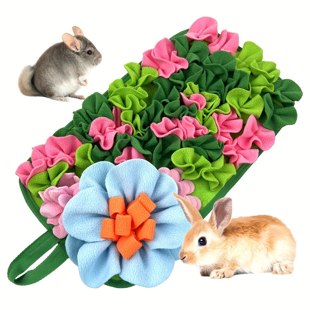 Interactive Snuffle Mat for Small Pets, Rabbit & Hamster Foraging Pad with Flower Design & Non-Slip Base, Mental Stimulation Feeding Toy for Guinea Pigs, Hedgehogs & Small Animals, Enrichment Activity Mat