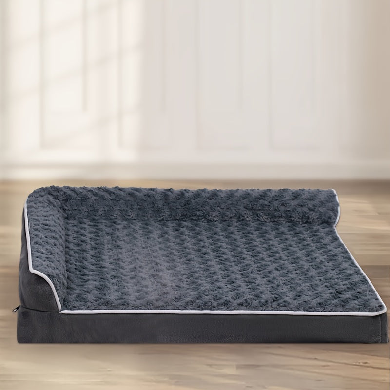 Large Dog Sofa Bed L-Shaped – Tri-Color Fabric Pet Sofa with Removable Cover & Non-Slip Base, Deep Sleep Orthopedic Couch Bed for Large & Medium Dogs