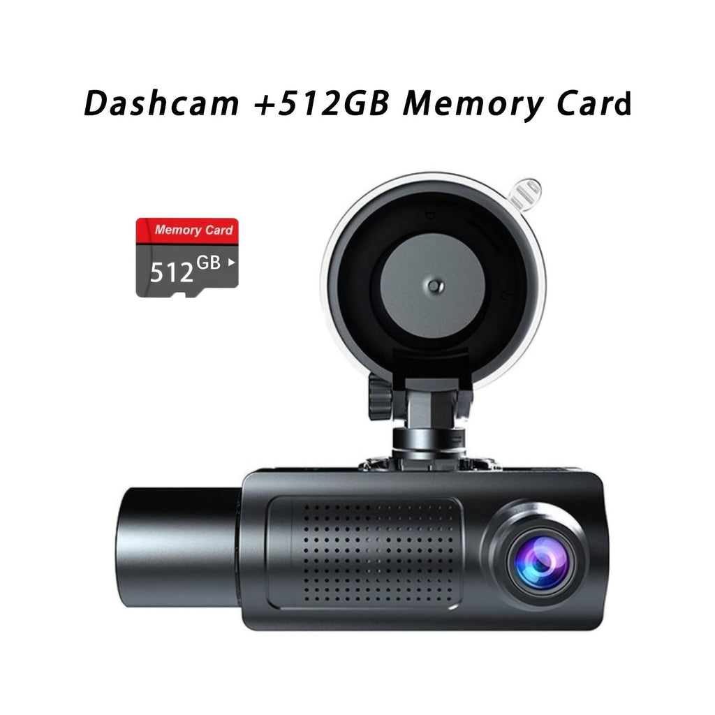 3-Channel Dash Cam with Infrared Night Vision & Smartphone App – Front, Rear & Interior Car Camera with Loop Recording, Wide Angle Lens, Optional 64GB/512GB Memory Card for Cars, Trucks & Rideshare