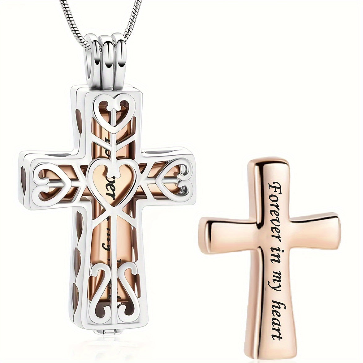 Cross Cremation Urn Necklace for Ashes - Stainless Steel Memorial Pendant Necklace, Keepsake Cremation Jewelry for Human or Pet Ashes, Sympathy Gift for Loss of Loved One, Father, Mother, Pet