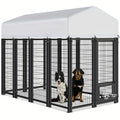 Large Dog Enclosure Outdoor Heavy Duty Welded Wire Steel Dog Playpen with UV-Resistant Roof Cover, Secure Lock Pet Pen Fence for Big Dogs Outside Exercise Play Area