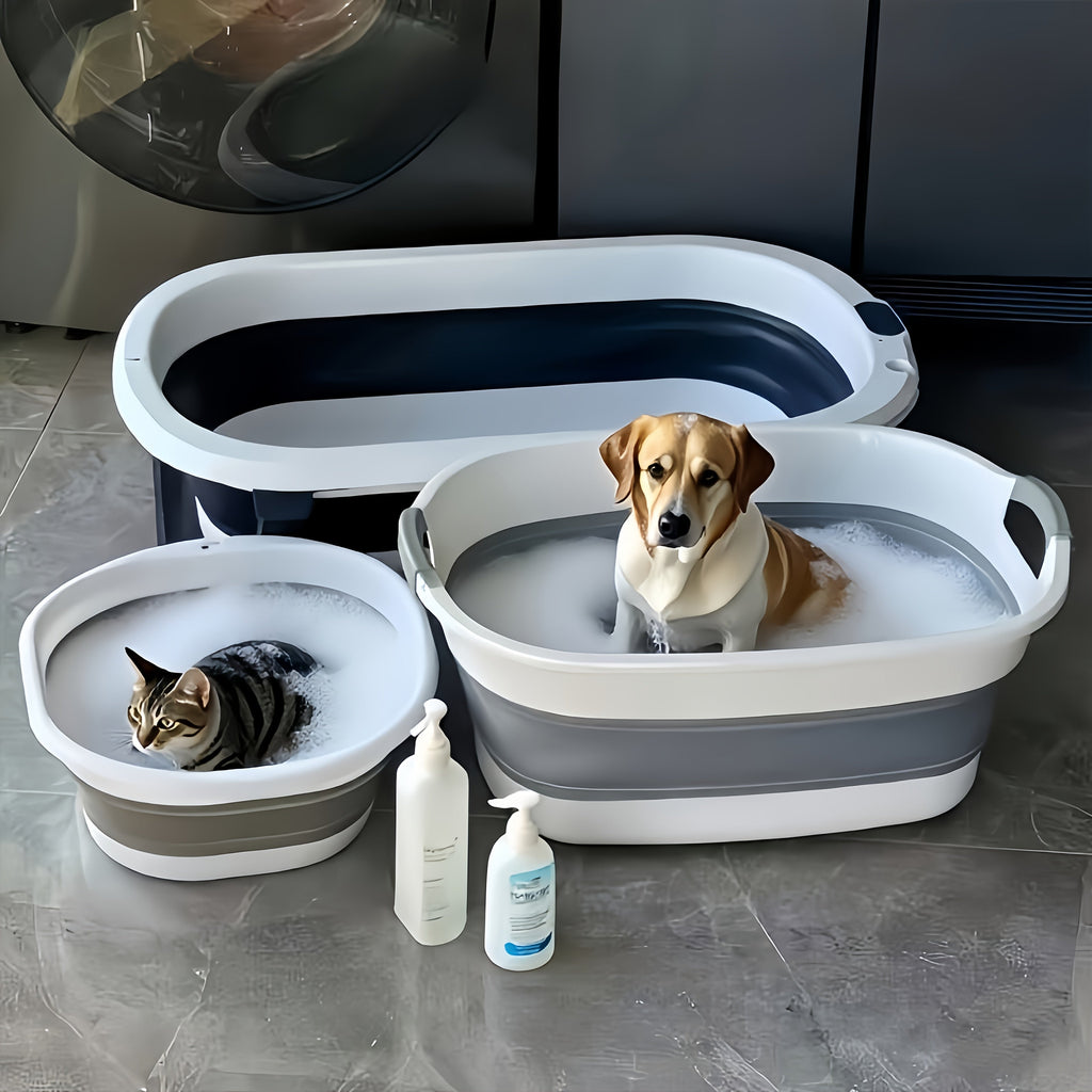 Collapsible Pet Bathtub with Grooming Brush Set – Portable Foldable Dog Cat Bath Tub for Small Pets, Travel & Camping Ready, Multi-Purpose Washing Basin for Home & Outdoor Use