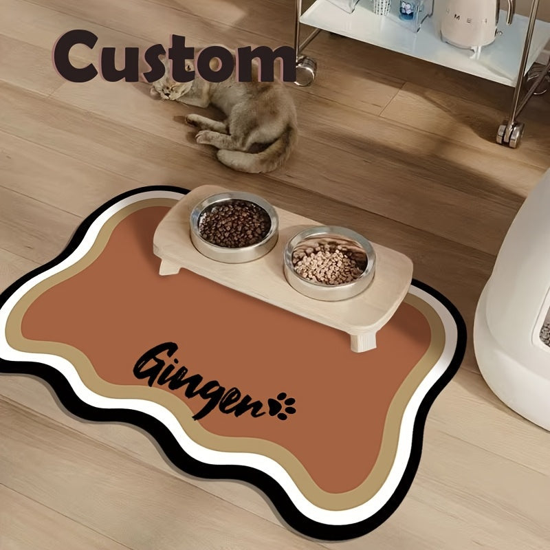 Personalized Quick-Dry Pet Feeding Mat Custom Name Paw Print Design Anti-Splash Absorbent Washable Placemat for Dogs and Cats 3 Styles Dark Gray Pink Yellow Brown