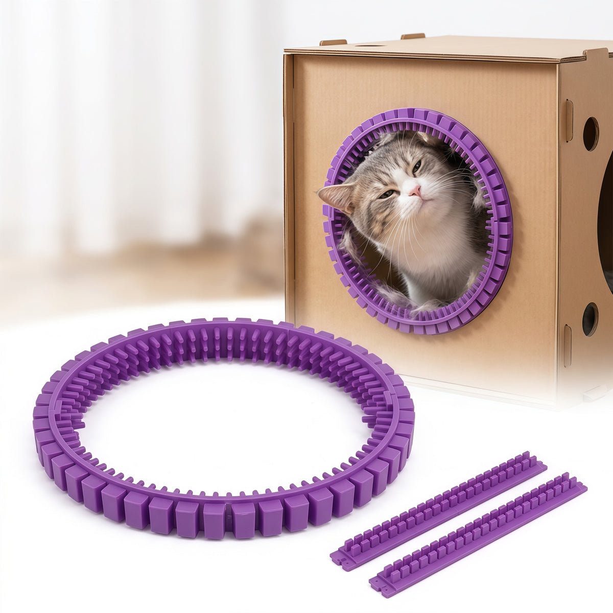 Cat Self Groomer Arch - Self-Grooming Massage Brush for Indoor Cats & Kittens, Attaches to Cardboard Boxes & Cat Tunnels, DIY Cat Furniture Accessory, Interactive Enrichment Toy, Stimulates Natural Rubbing Behavior