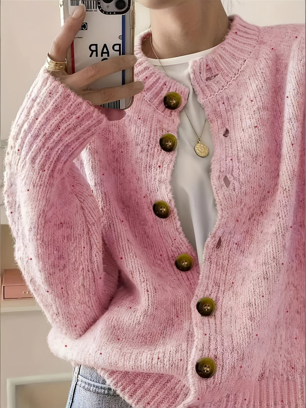 Casual Cardigan Women's Colorful Button-Front Long Sleeve Round Neck Knit Sweater | Lightweight Candy Dot Pattern Stretch Fabric Elegant Fashion Top S M L XL