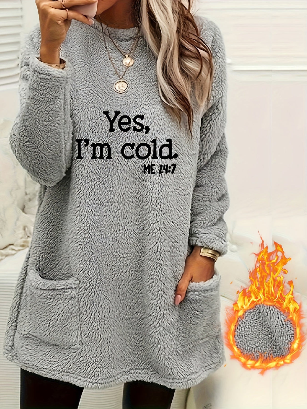 Women's Double-Sided Letter Print Sweatshirt – 100% Polyester Crew Neck Long Sleeve Casual Pullover with Pocket for Fall Winter