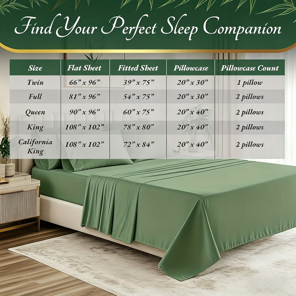 Cooling Bamboo Bed Sheet Sets – Ultra-Soft Breathable Deep Pocket Sheets for Hot Sleepers, Twin Full Queen King, 4-Piece Set with Pillowcases, Moisture-Wicking Temperature Regulating