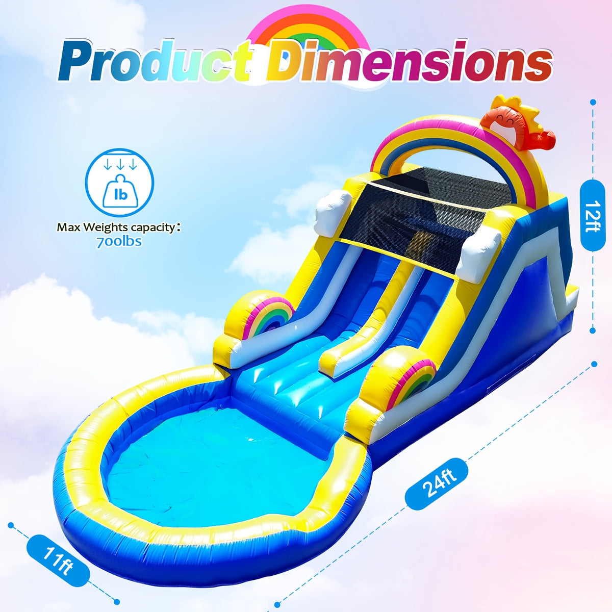 24.5 FT Inflatable Water Slide with Blower, Commercial Grade PVC Outdoor Water Slide 24.5x11x12 FT for Kids & Adults, Backyard Summer Fun Pool Party Slide - Heavy Duty, Easy Setup
