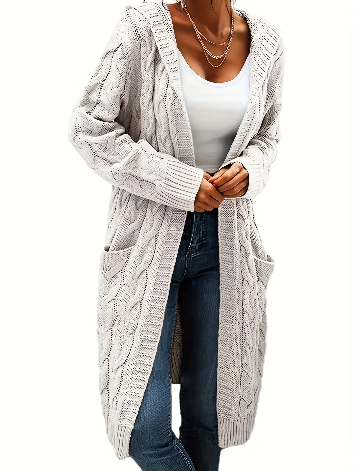 Women's Solid Color Knit Cardigan Sweater – Soft Stretch Polyester Open Front Layering Jacket for Fall Winter
