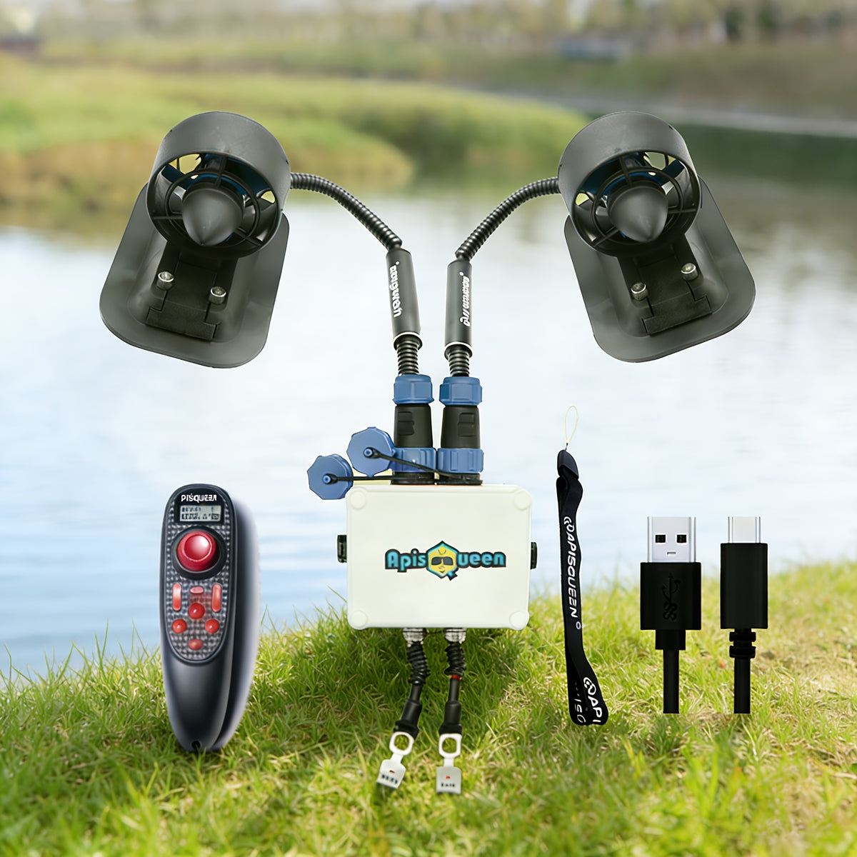 U2 Brushless Underwater Thruster Kit 12-16V, 3.4kg (7lbs) Thrust with 45A Bi-Directional ESC & Remote Control – 500KV Motor for ROV, Fishing Boat, Kayak, Electric Boat Propulsion System (2 Thrusters Set)