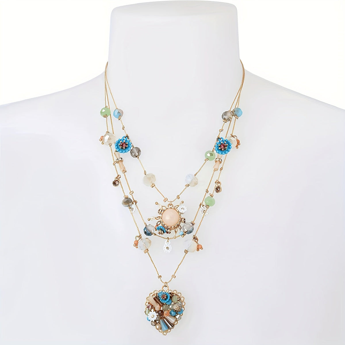 925 Sterling Silver Handmade Multi-Layer Love Beaded Necklace & Earring Set for Women – December Birthstone Jewelry, Elegant Daily & Wedding Gift with Free Gift Box