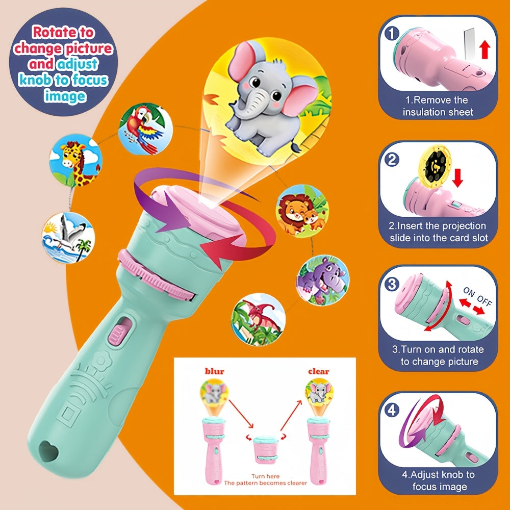 Kids Projection Toy with 4 Cards & 24 Patterns Vegetables Numbers Animals Educational STEM Learning Toy for Toddlers Birthday Gift Family Game Night – Random Color