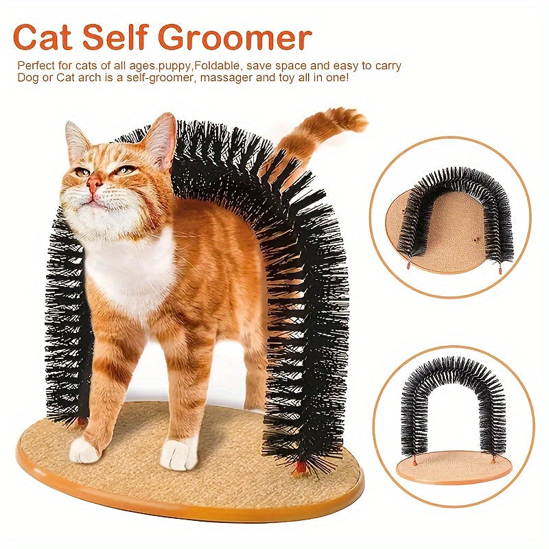 Cat Arch Self Groomer - Interactive Cat Scratching Massage Brush, Self-Grooming Corner Toy for Cats, Removes Loose Hair & Satisfies Rubbing Instinct, No Batteries Required