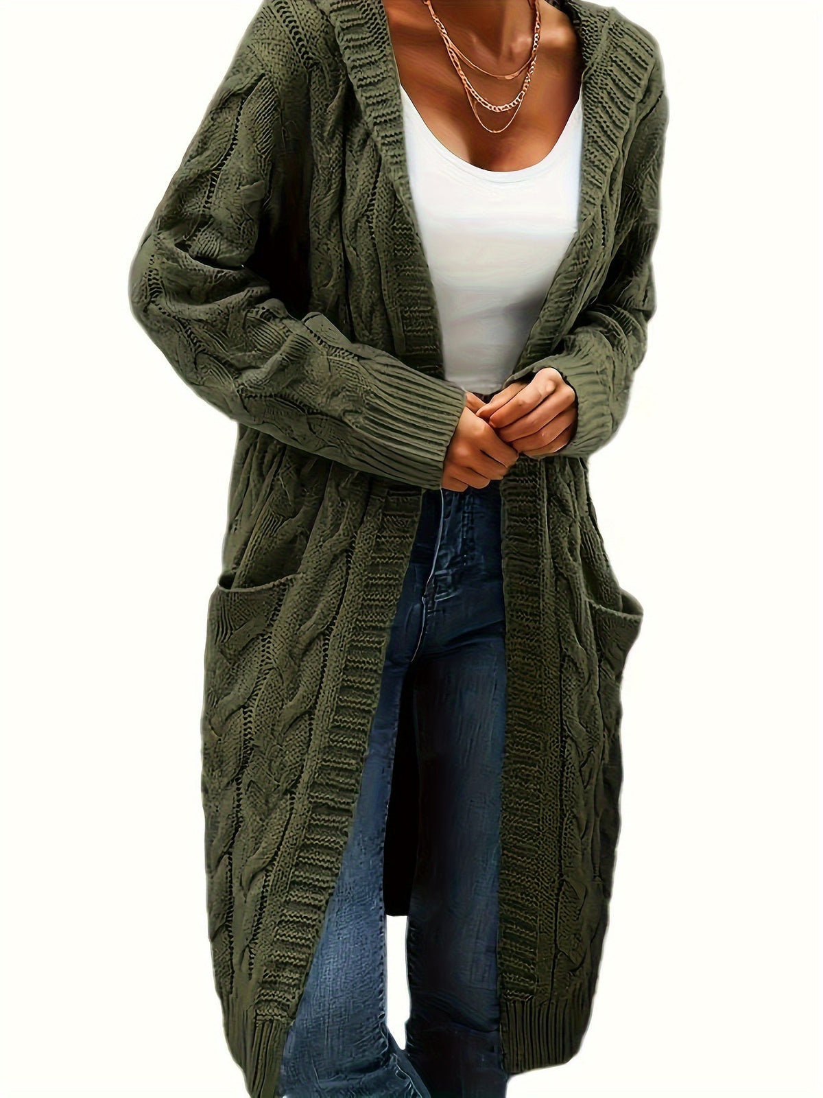Women's Solid Color Knit Cardigan Sweater – Soft Stretch Polyester Open Front Layering Jacket for Fall Winter