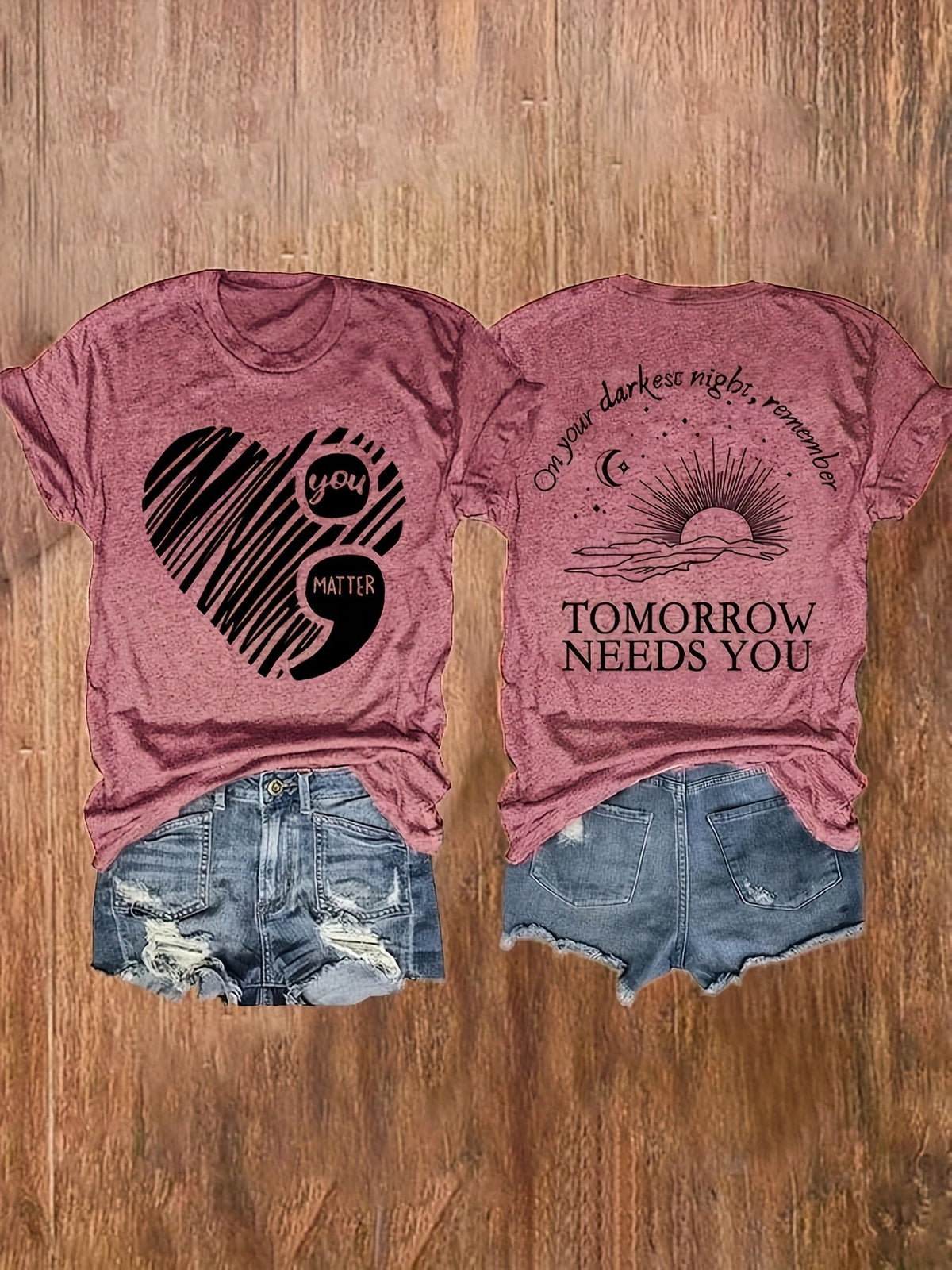 Women's You Matter Print T-Shirt Front and Back Crew Neck Casual Short Sleeve Top S M L XL XXL Pink White Black Red Blue Gray