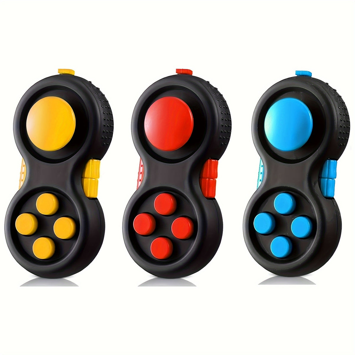 Retro Fidget Pad Controller Set of 3 - 8-in-1 Handheld Sensory Fidget Toy with Clickable Buttons, Joystick, Roller, Gears & More, Stress Relief & Focus Toy for Kids & Adults, Multiple Color Options