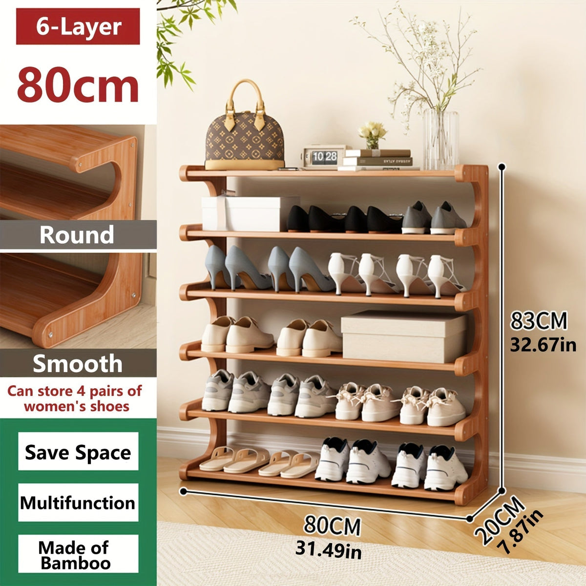 Shoe Rack 3/5/6-Tier Wood Grain Cube Organizer | Space-Saving Multi-Layer Shoe Storage Shelf | Easy Assembly Self-Standing Shoe Tower for Entryway Dorm Closet Bedroom | Brown