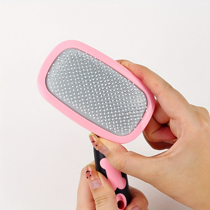 Pet Grooming Comb with Massage Particles - Stainless Steel Bristle Detangling Brush for Dogs & Cats, Removes Tangles & Loose Fur, Gentle Scalp Massage, Large Size (Pink or Blue)