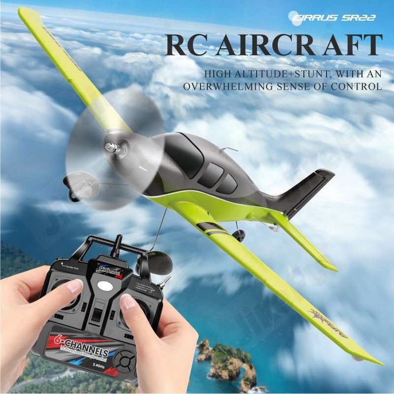 RC Airplane for Adults Kids QIDI-580 SR22 4-Channel Remote Control Plane Brushless Motor 28-30 Min Flight Time Auto-Balance Roll Yaw Light Show Green Blue Beginner Friendly Outdoor Toy Gift