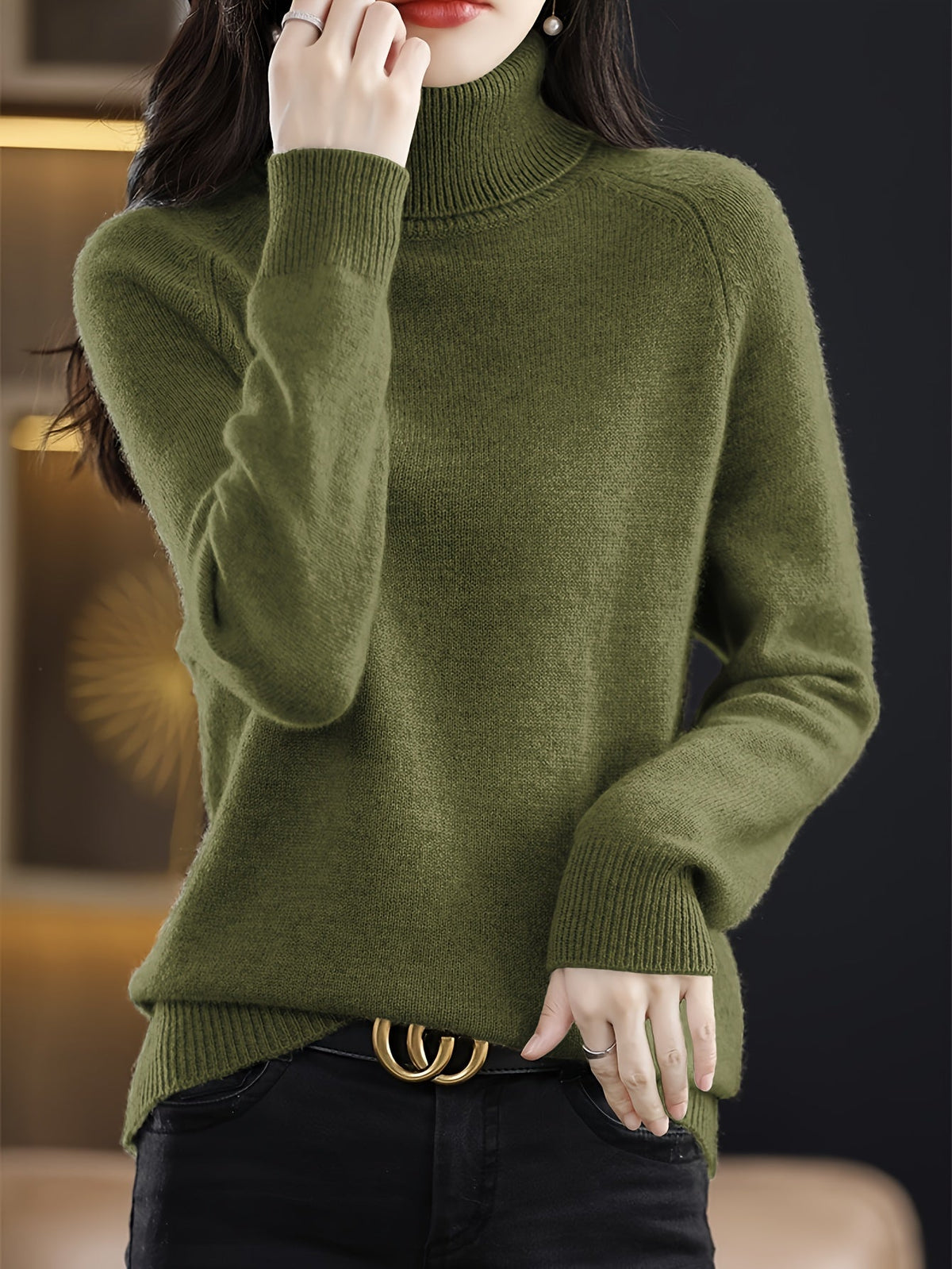 Women's Loose Fit Lapel Collar Knit Pullover Sweater - Casual Long Sleeve Solid Color Stretch Top for Fall Winter S-XXL