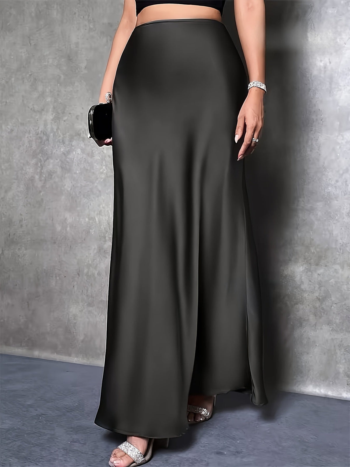 Women's Satin Texture Maxi Skirt Elegant High Slit Long Skirt Holiday Party Christmas Valentine's Day Date Night Office Luxury Design Red Black White Pink Brown XS S M L XL XXL