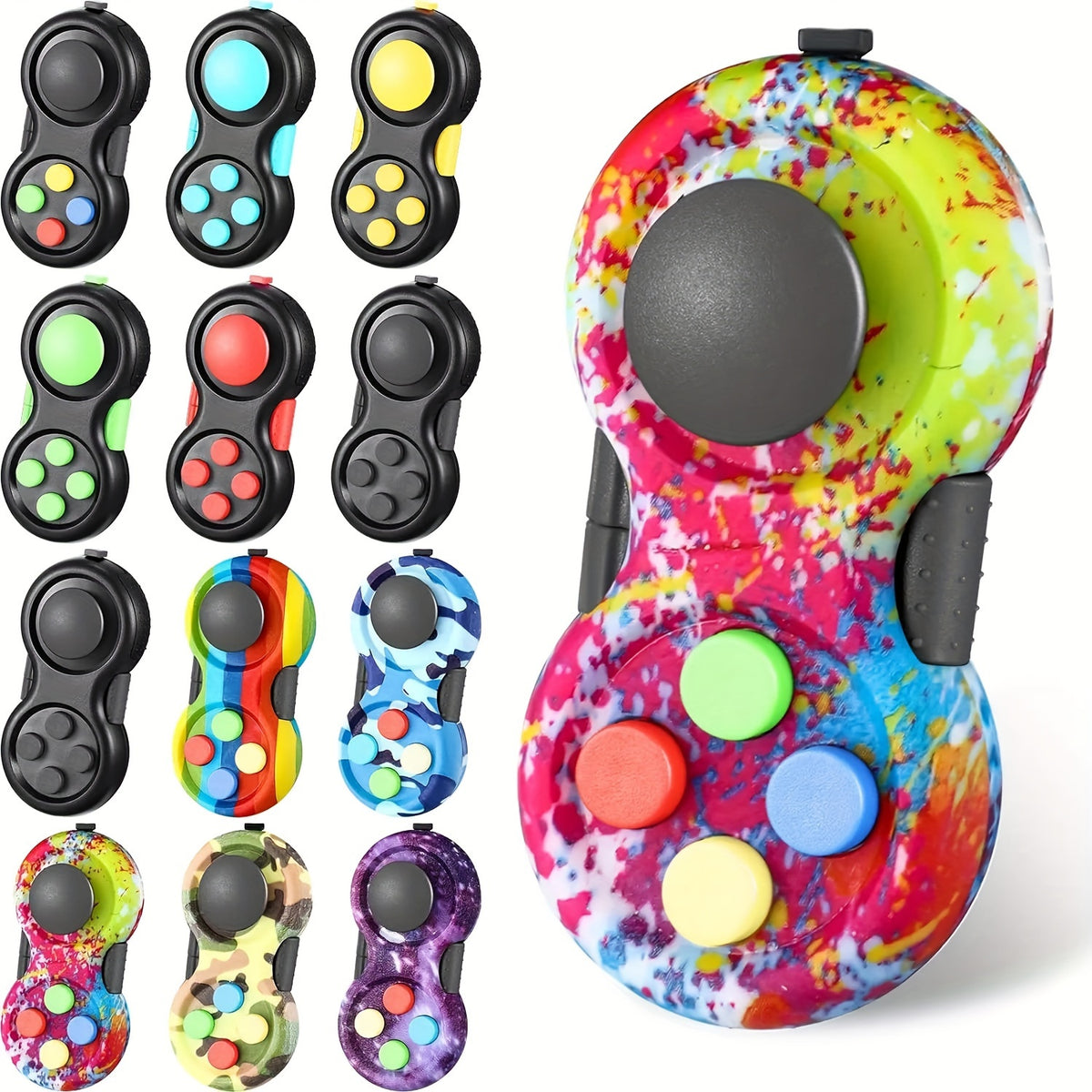 Fidget Pad Toy 3-Pack - Retro Handheld Controller with 8 Fidget Functions, Stress Relief Anxiety Toy for Kids Adults and Teens, ADHD Sensory Tool, Screen-Free Activity, Multiple Color Options