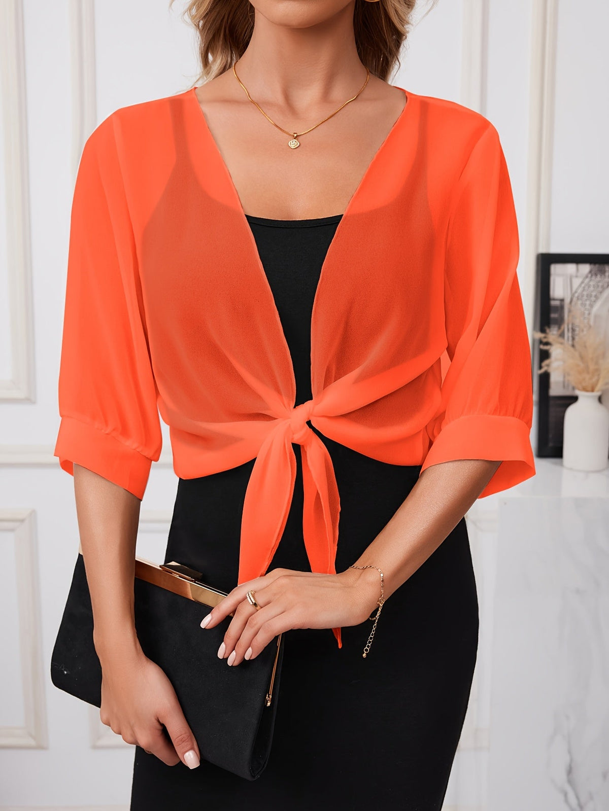 Women's V-Neck Tie Front Shawl Blouse – Lightweight Semi-Sheer Woven Shirt Jacket in 14 Colors for Spring, Summer & Fall