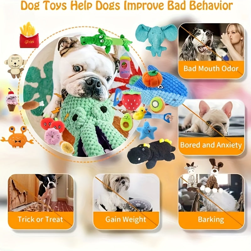 Cartoon Plush Squeaky Dog Toys 5 or 10 Pack - Random Style Stuffed Animal Squeeze Sound Toys for Puppies & Small Dogs, Fun Gift Set Bundle