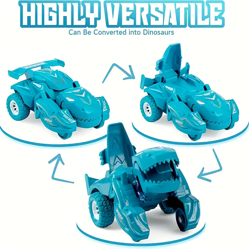 2-in-1 Automatic Transforming Dinosaur Car Toy for Kids - One-Button Dinosaur to Race Car Transformation, Durable Robot Transformer Toy, Birthday & Holiday Gift for Boys Ages 3+, Yellow Blue Red Green