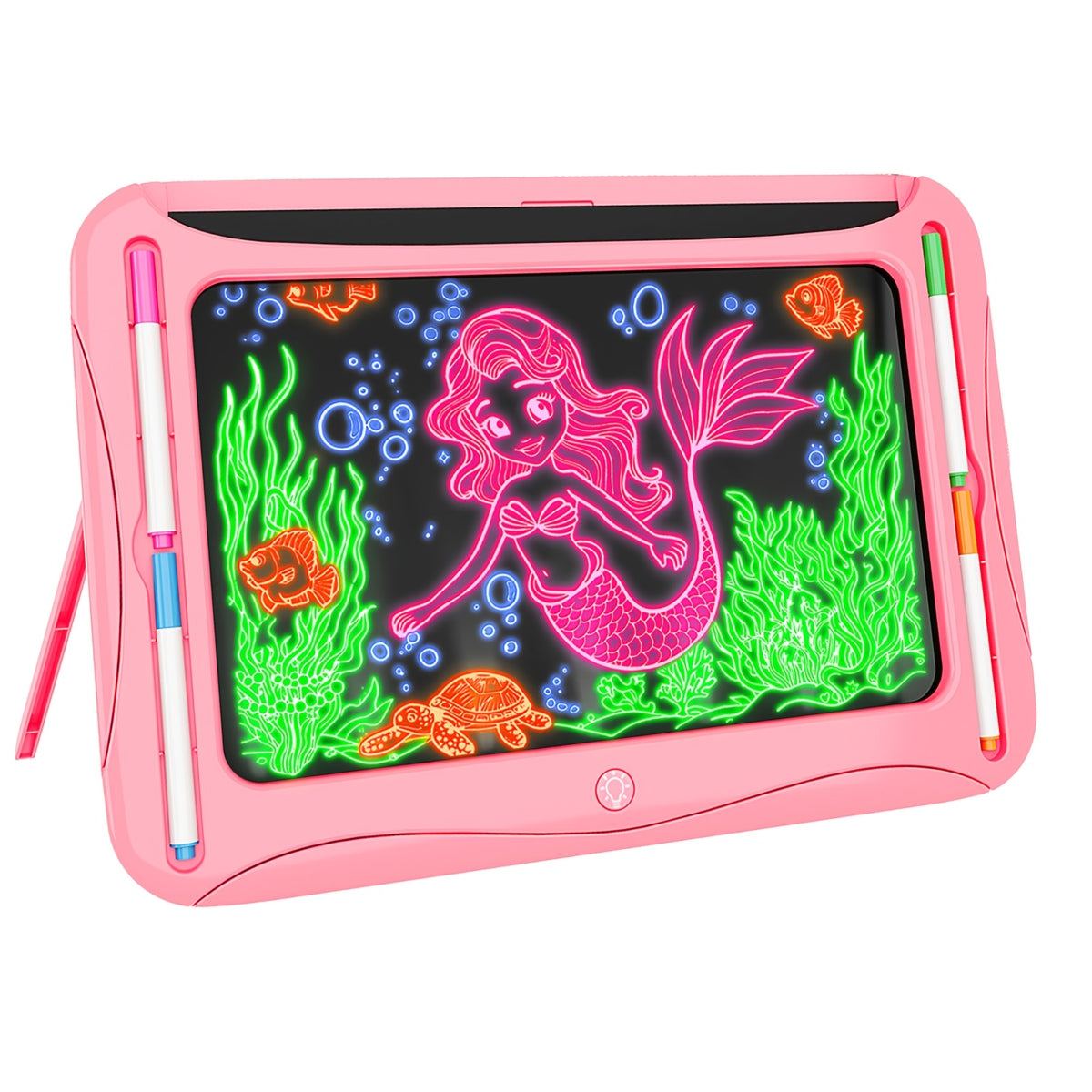 LED Light Up Drawing Board for Kids 8 Light FX Modes Doodle Tracing Art Set with 9 Double-Sided Cards 6 Washable Markers Flip Stand Creative STEM Toy Birthday Christmas Gift Girls Boys Ages 3-8