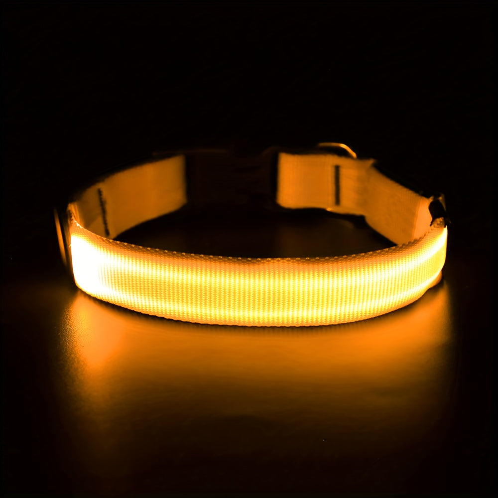 LED Dog Collar Light Up USB Rechargeable - Adjustable Nylon Glow Safety Collar with D-Ring Buckle for Small Medium Large Dogs, High Visibility Night Walking Dog Collar
