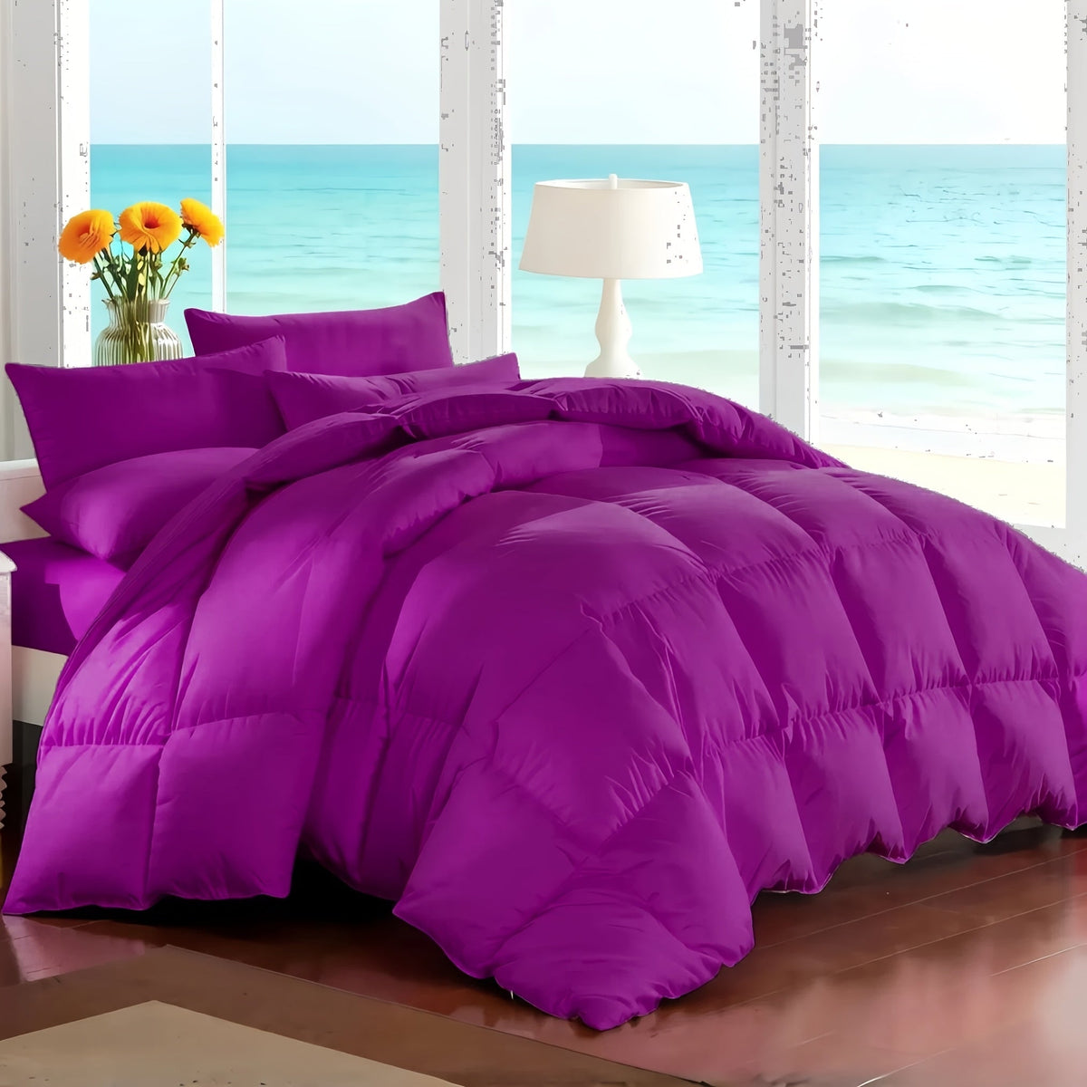 7 Piece Comforter Set Queen King Size – Soft Microfiber Pinch Pleated Bed in a Bag with Comforter, Fitted Sheet, Flat Sheet & 4 Pillowcases, All-Season Bedding Set for Home & Dorm