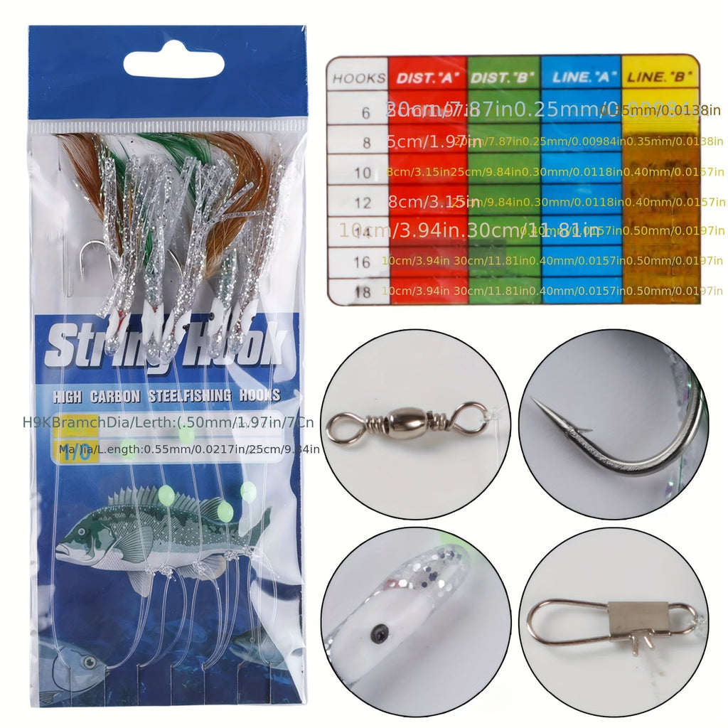 22 Pack Fishing Rigs Set with High Carbon Steel Hooks, Glow Beads, Flasher Lure Bait – Freshwater & Saltwater Fishing Tackle Kit for Bass Trout Salmon