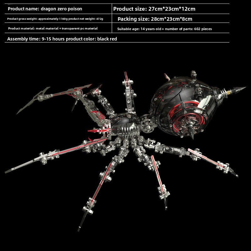 Mechanical Spider Metal Construction Kit - Intricate 3D Metal Model Building Set for Adults Ages 18+, Battery-Powered Figurine, Red Vermilion | STEM Desk Decor Gift for Men Boys Collectors