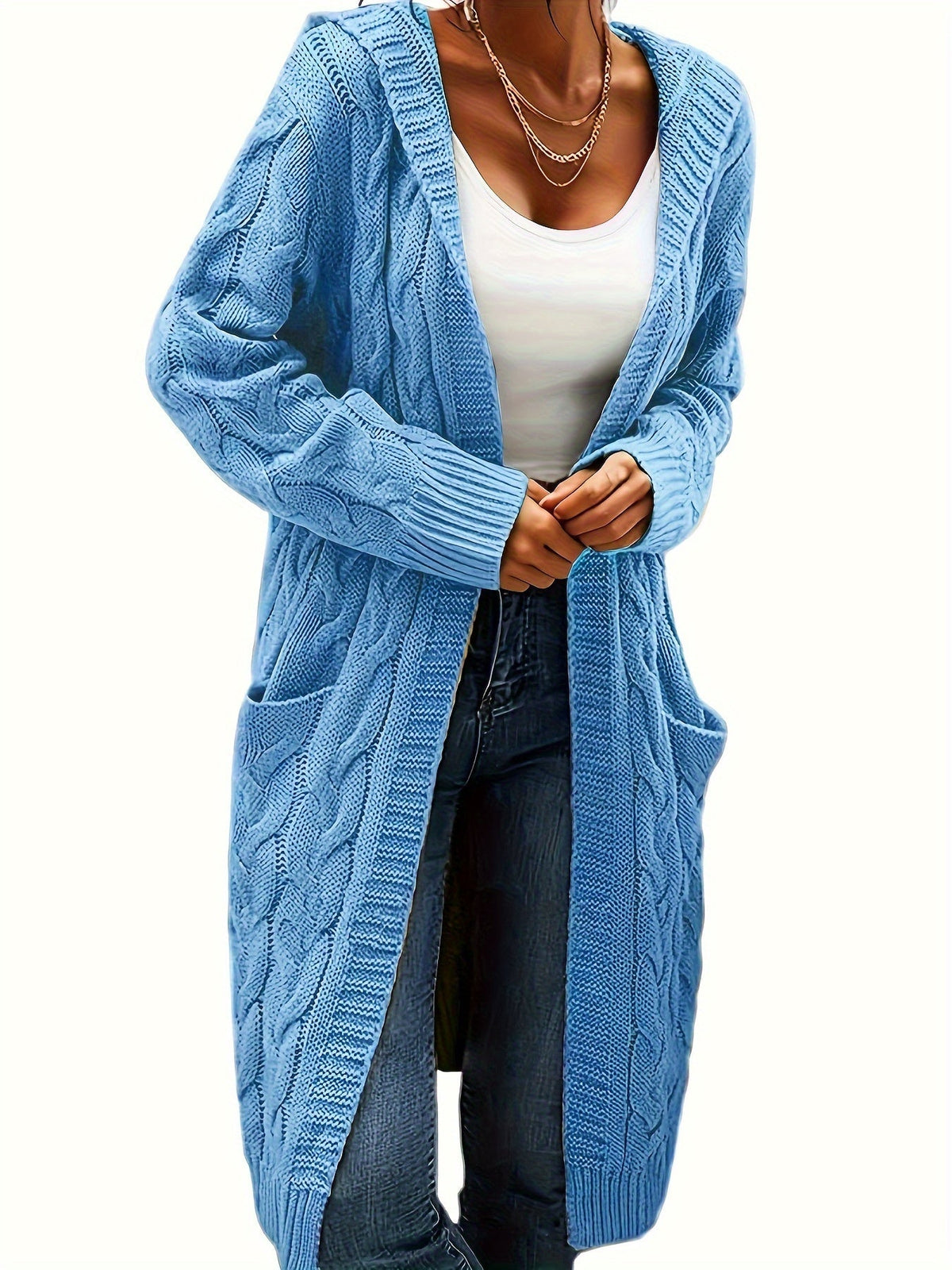 Women's Solid Color Knit Cardigan Sweater – Soft Stretch Polyester Open Front Layering Jacket for Fall Winter