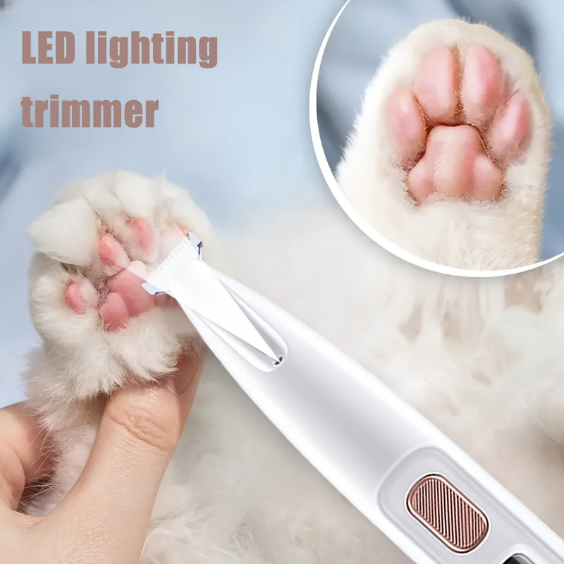 Electric Pet Paw Trimmer with LED Light - USB Rechargeable Cordless Dog & Cat Grooming Clipper for Paw Hair, Whiskers, Foot Hair & Eye Hair, Safe Low Voltage ≤36V, with Optional Comb Accessory